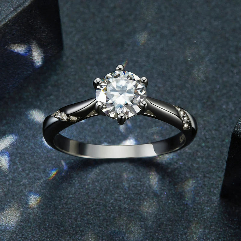 1 Carat Round Moissanite Solitaire Engagement Ring – D Color VVS1 Stone on 925 Sterling Silver for Women