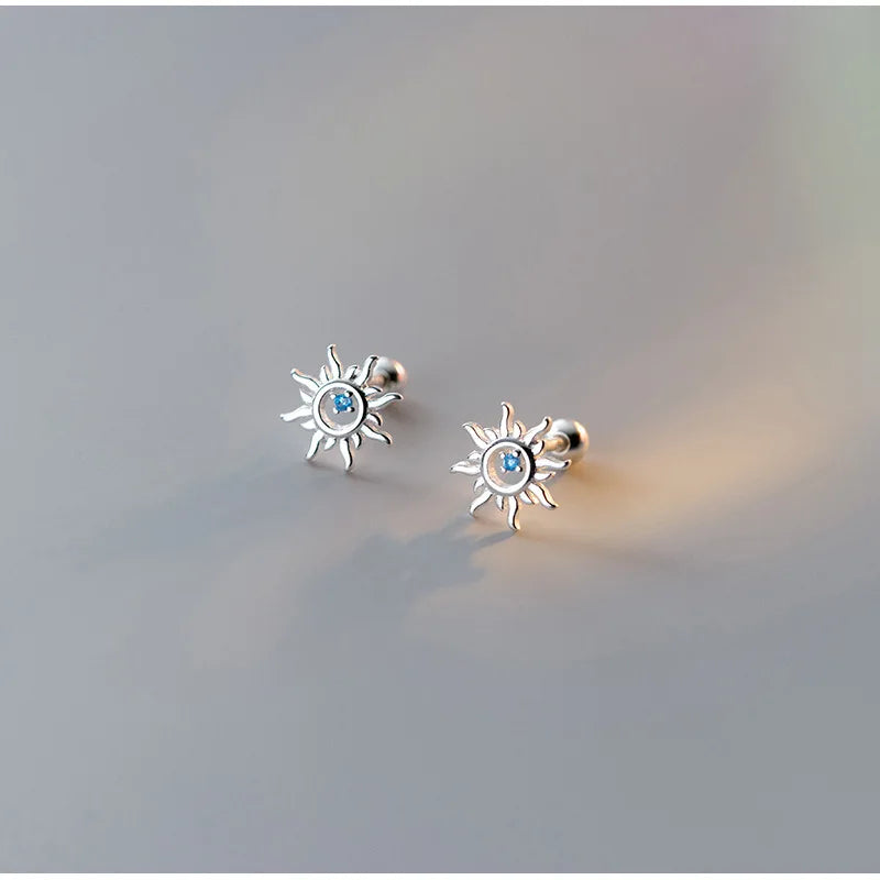925 Sterling Silver Elegant Blue Zircon Sunburst Stud Earrings for Women – Dainty Crystal Star Earrings for Piercing, Party, and Everyday Wear