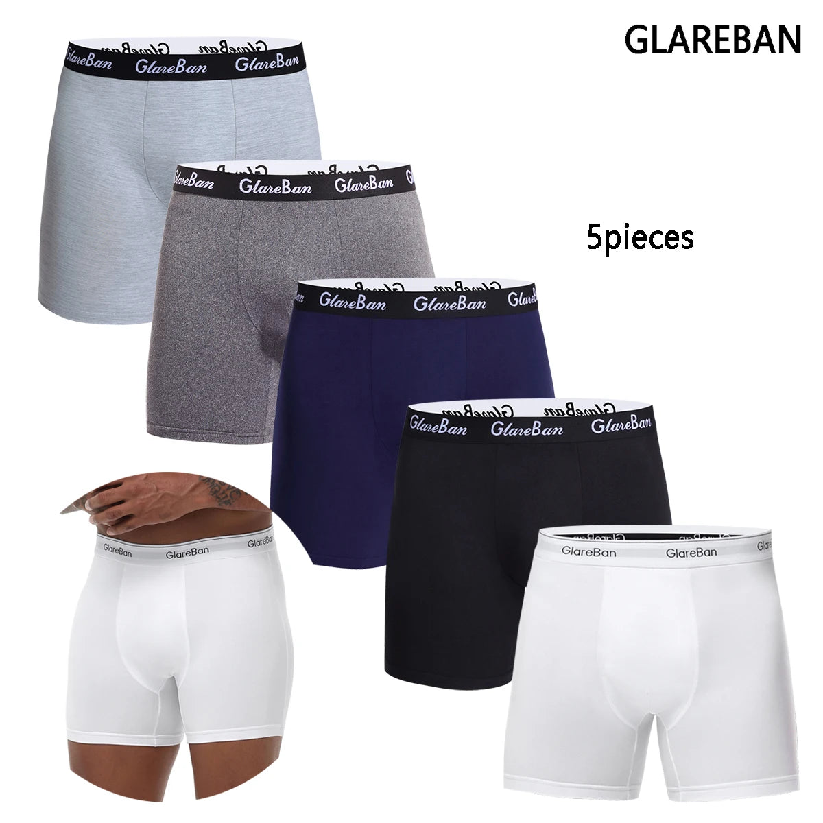 5-Pack Men's Mid-Length Boxer Shorts – Soft Breathable Stretch Underwear for Everyday Comfort