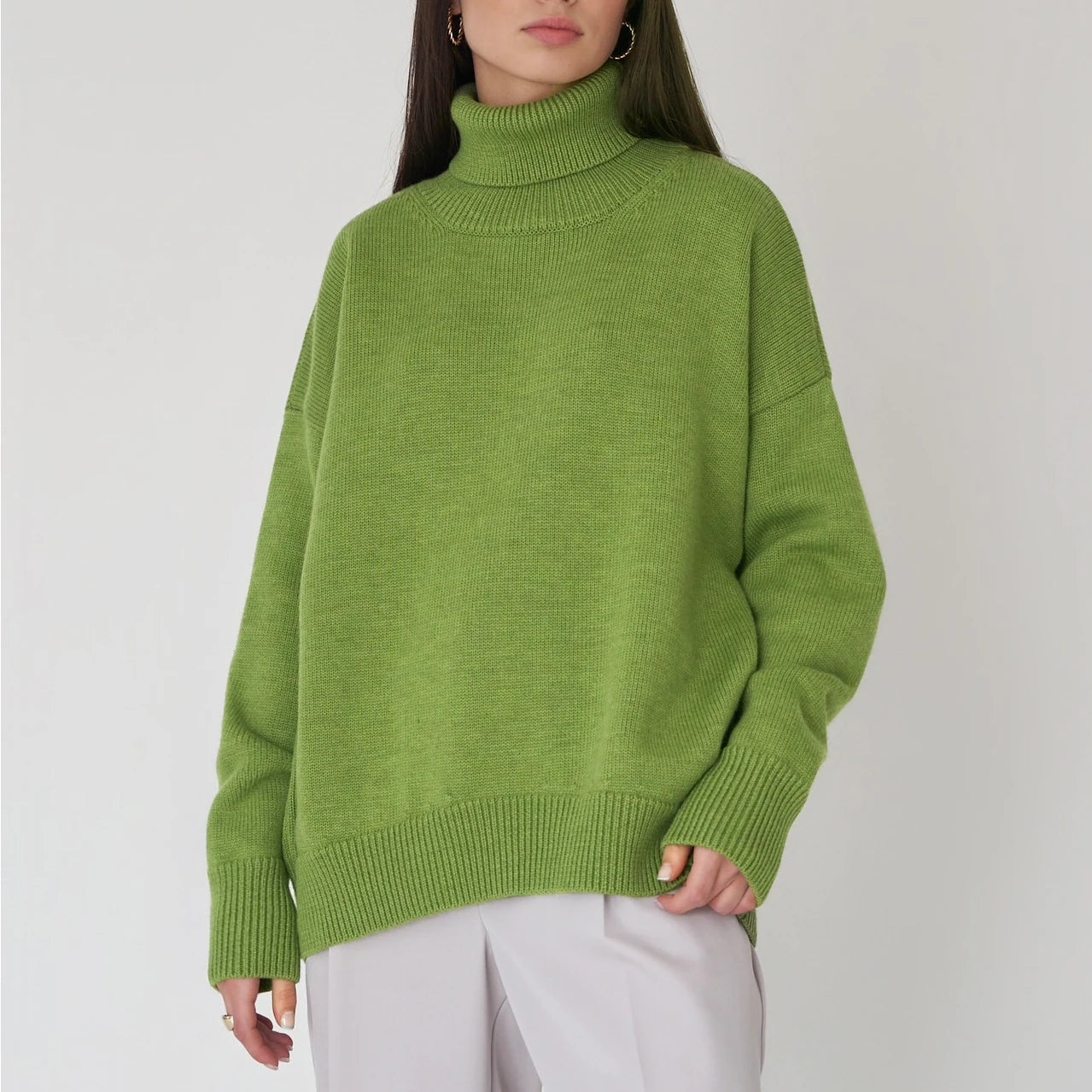 Women's Oversized Turtleneck Sweater – Thick Knit Casual Pullover for Autumn Winter
