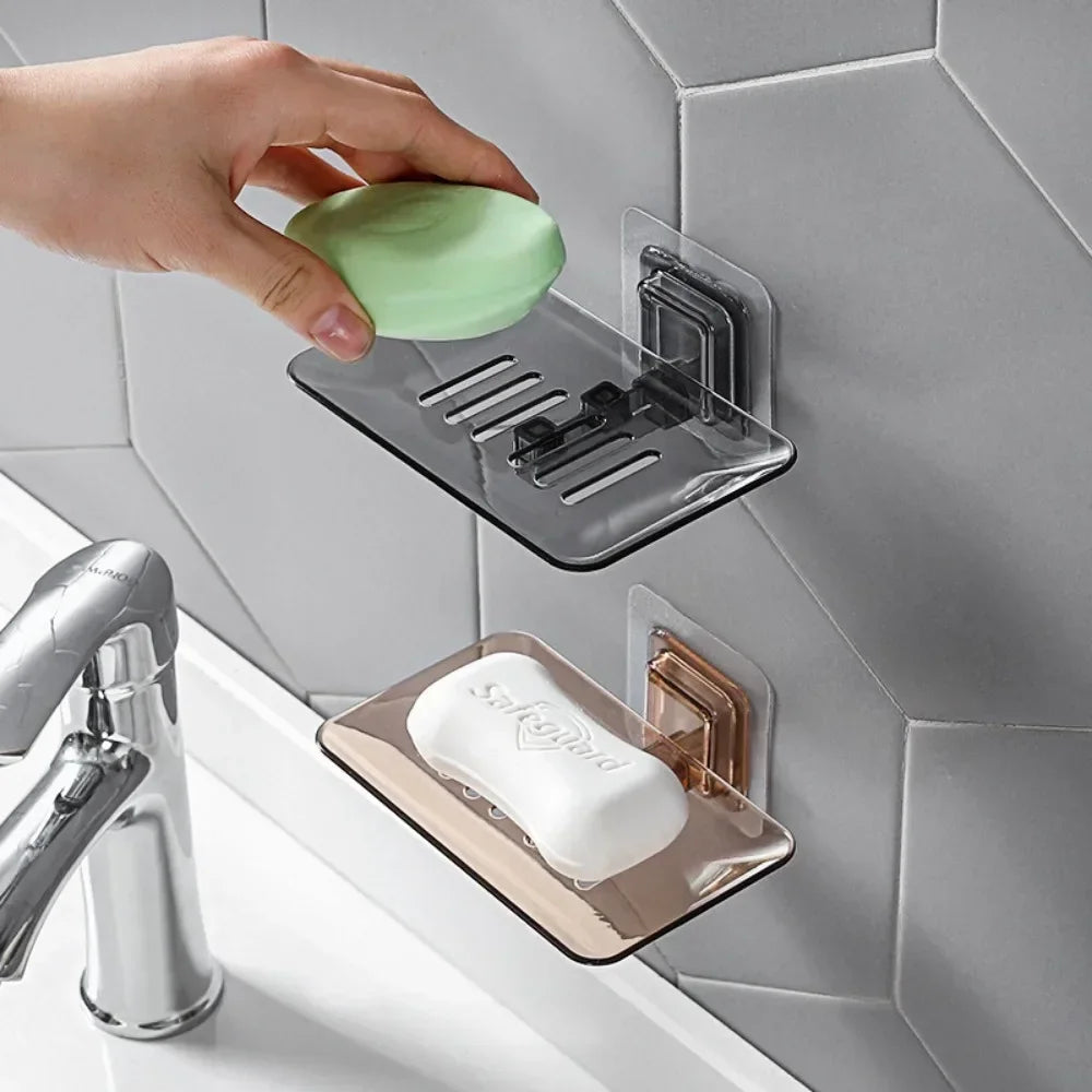Wall-Mounted Double-Layer Soap Rack – No Drilling, Self-Adhesive Bathroom Sponge Holder & Soap Dishhome