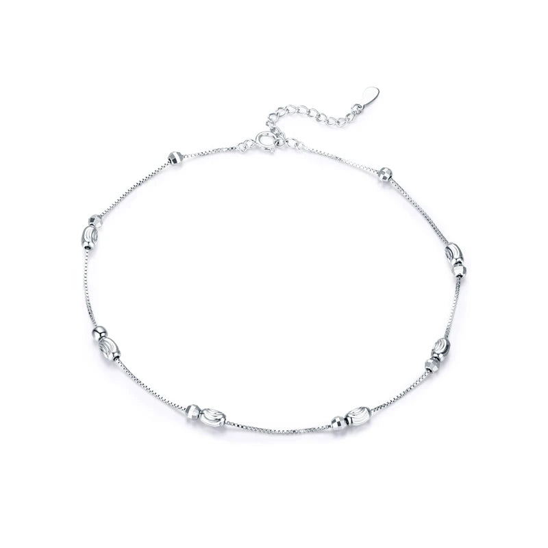 925 Sterling Silver Beaded Anklet – Minimalist Geometric Foot Chain Jewelry for Women