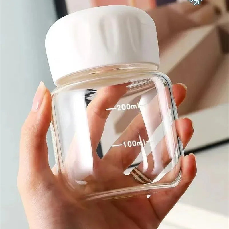 300ml High Borosilicate Glass Mini Water Cup with Lid – Transparent Leak-Proof Juice Mug for Travel and Home Use