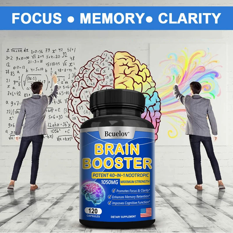 Advanced Brain Booster Supplement – Enhances Memory, Focus, and Cognitive Function – Supports Brain Development – 30/60/120 Capsules