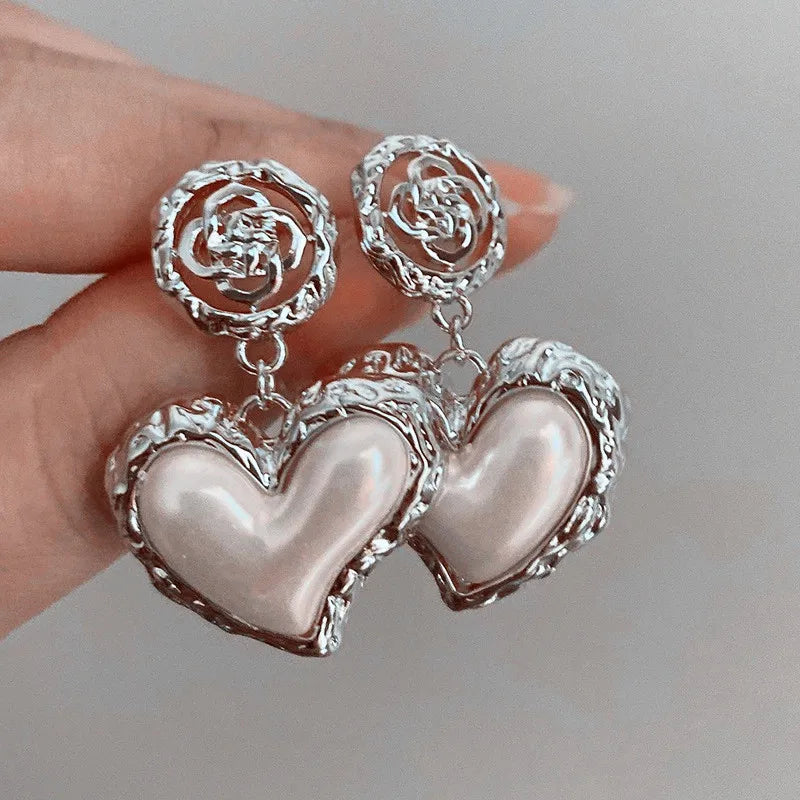 Vintage Flower Heart Stud Earrings – Elegant French-Inspired Jewelry for Women and Girls