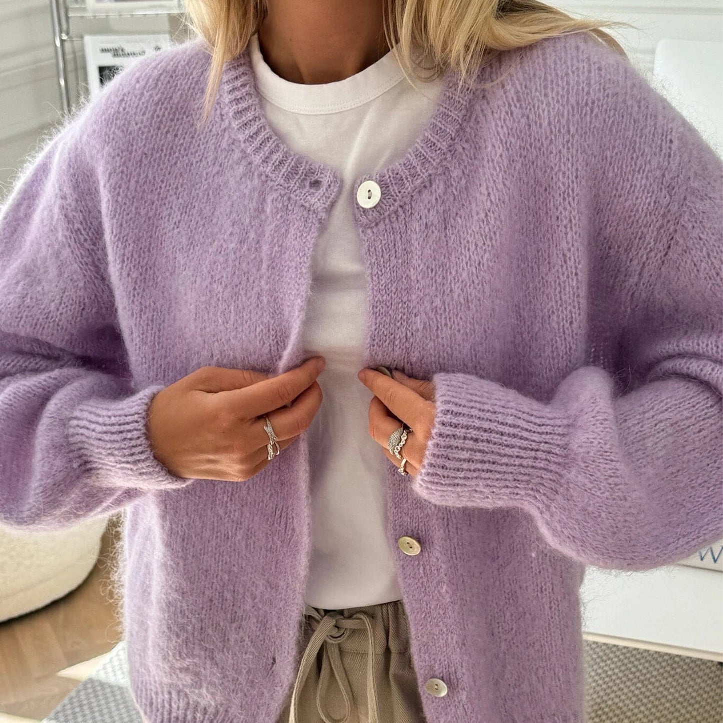 Women's Y2K Button-Up Knit Cardigan – Soft Long Sleeve Streetwear Sweater Top for Autumn and Winter