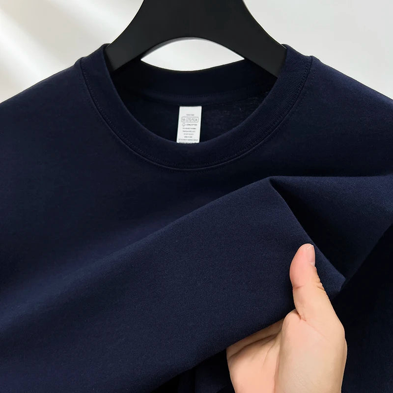 100% Cotton Men's Summer T-Shirt – Casual Loose Fit Round Neck Solid Color Tee (Plus Sizes Available)