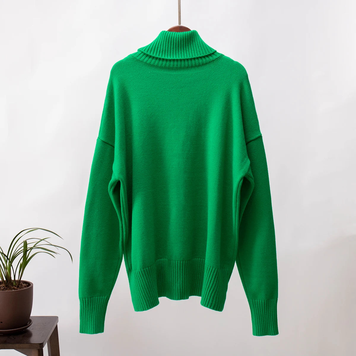 Women's Oversized Turtleneck Sweater – Thick Knit Casual Pullover for Autumn Winter