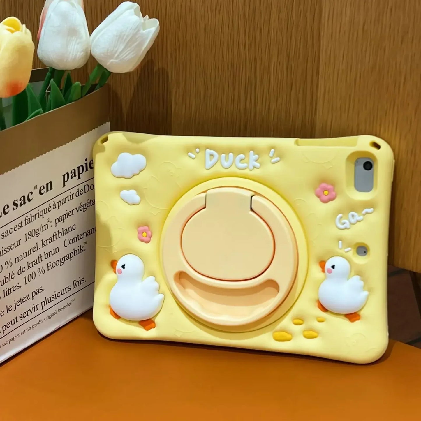 360° Rotating Duck Case for iPad 10.2, 10.5, 10.9 – Kids Cartoon Shockproof Tablet Cover with Stand for Air & Pro Models