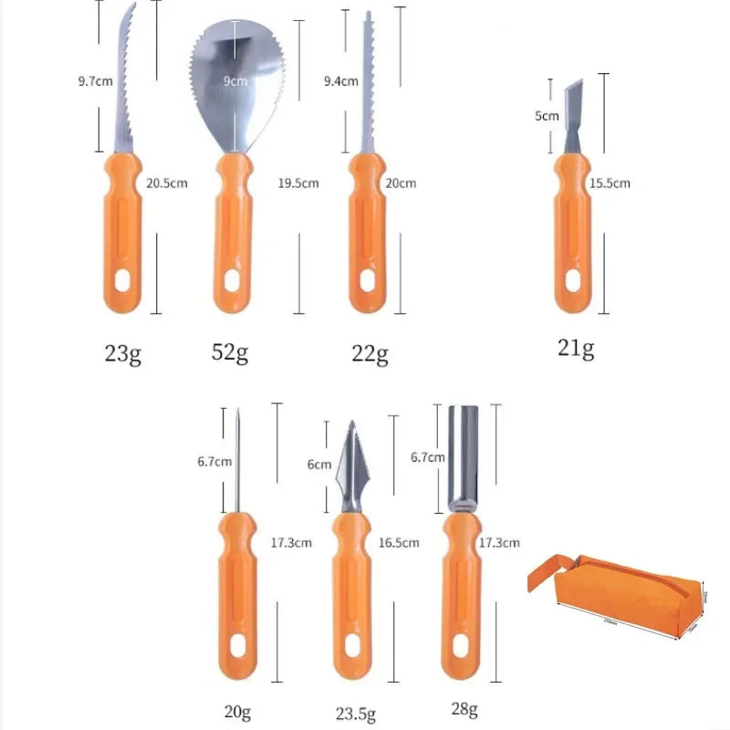 7-Piece Pumpkin Carving Tool Set – Stainless Steel Halloween Fruit & Clay Sculpture Kit with Storage Bag