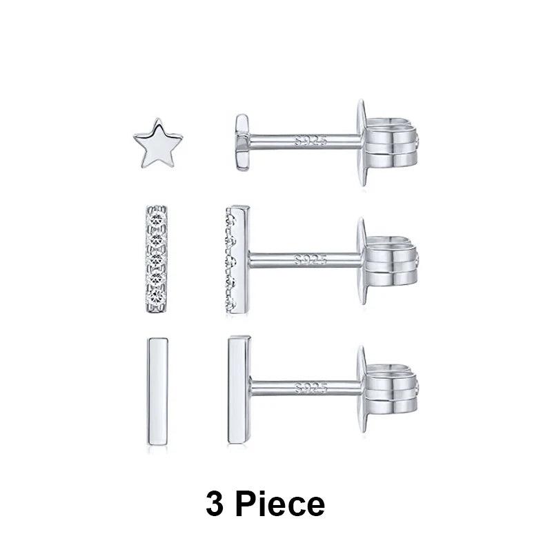 925 Sterling Silver 3-Piece Stud Earrings Set for Women – 18K Gold-Plated, Irregular Mini Design Fine Jewelry
