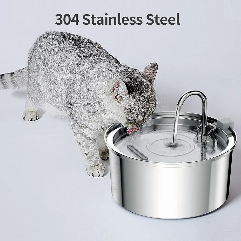 3L Stainless Steel Pet Water Fountain – USB Quiet Smart Automatic Drinking Bowl with Dual Filter for Cats & Dogs
