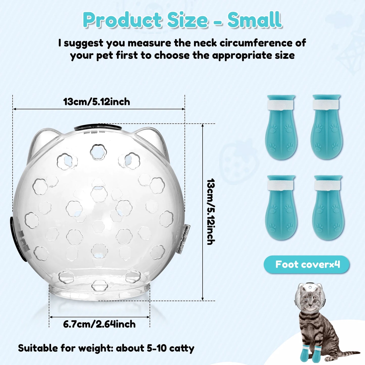 1/2Pcs Cat Muzzle with 4 Silicone Paw Shoes – Anti-Bite, Anti-Licking Pet Grooming Helmet Hood with Breathable Design