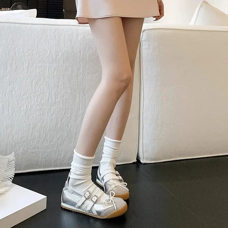 Women's Bowknot Mary Jane Ballet Flats – Elegant Round-Toe Summer Dress Shoes