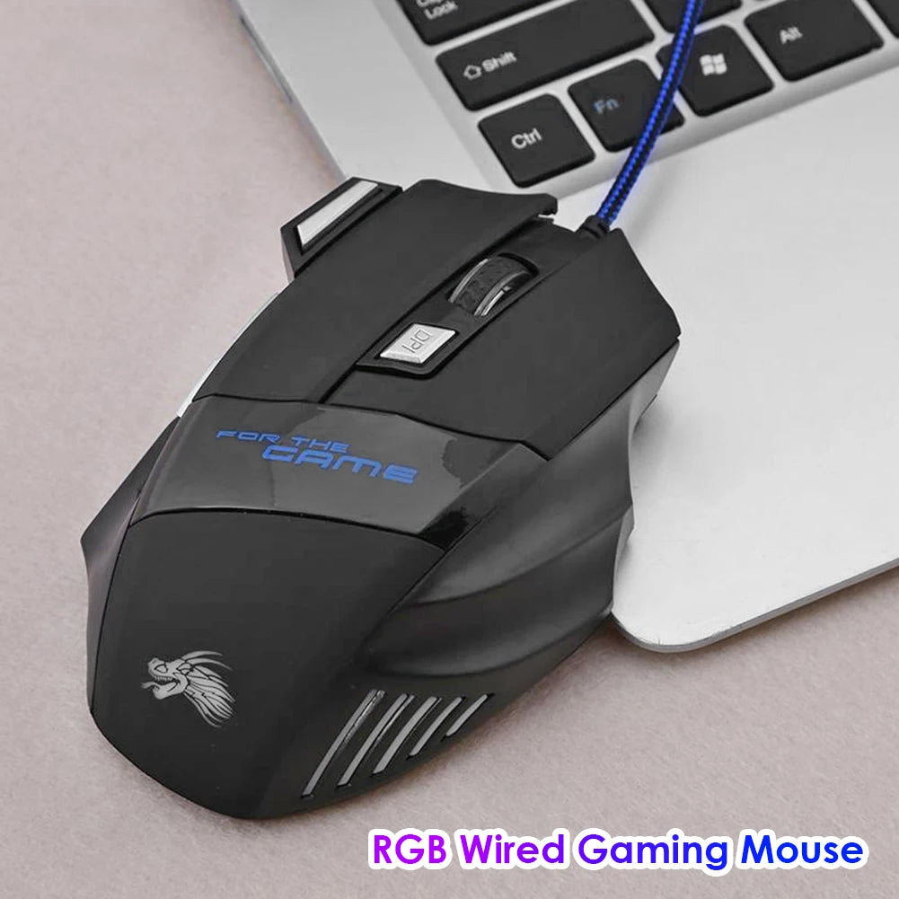 USB Wired Gaming Mouse – 7-Button Ergonomic Optical Mouse with Adjustable 5500 DPI and Backlit Design for PC Desktop Computer Gamers