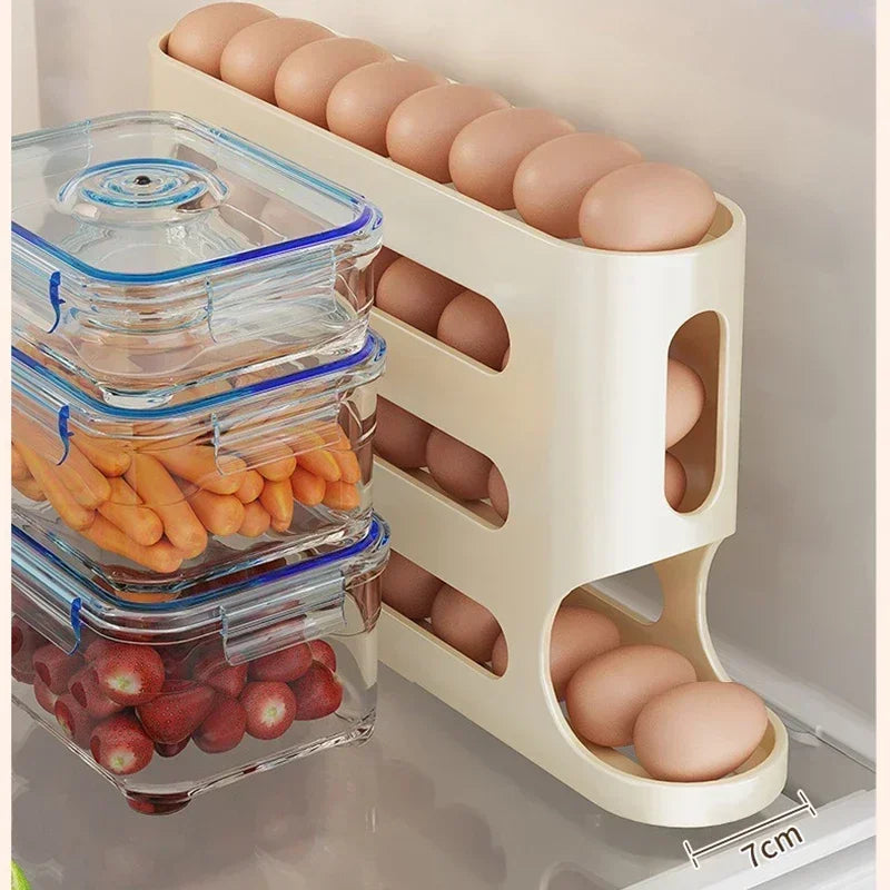 2–4-Layer Sliding Egg Storage Box – Ladder Style Refrigerator Organizer with Automatic Rolling Design