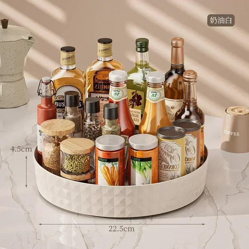 360° Rotating Seasoning Storage Rack – Multifunctional Turntable Organizer Tray for Kitchen, Pantry, or Cosmetics