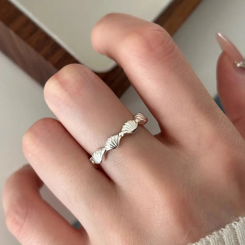 925 Sterling Silver Adjustable Shell-Inspired Ring for Women – Vintage Cocktail Style Wedding & Engagement Jewelry