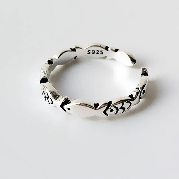 925 Sterling Silver Adjustable Fish Design Ring – Trendy Cocktail Jewelry for Women