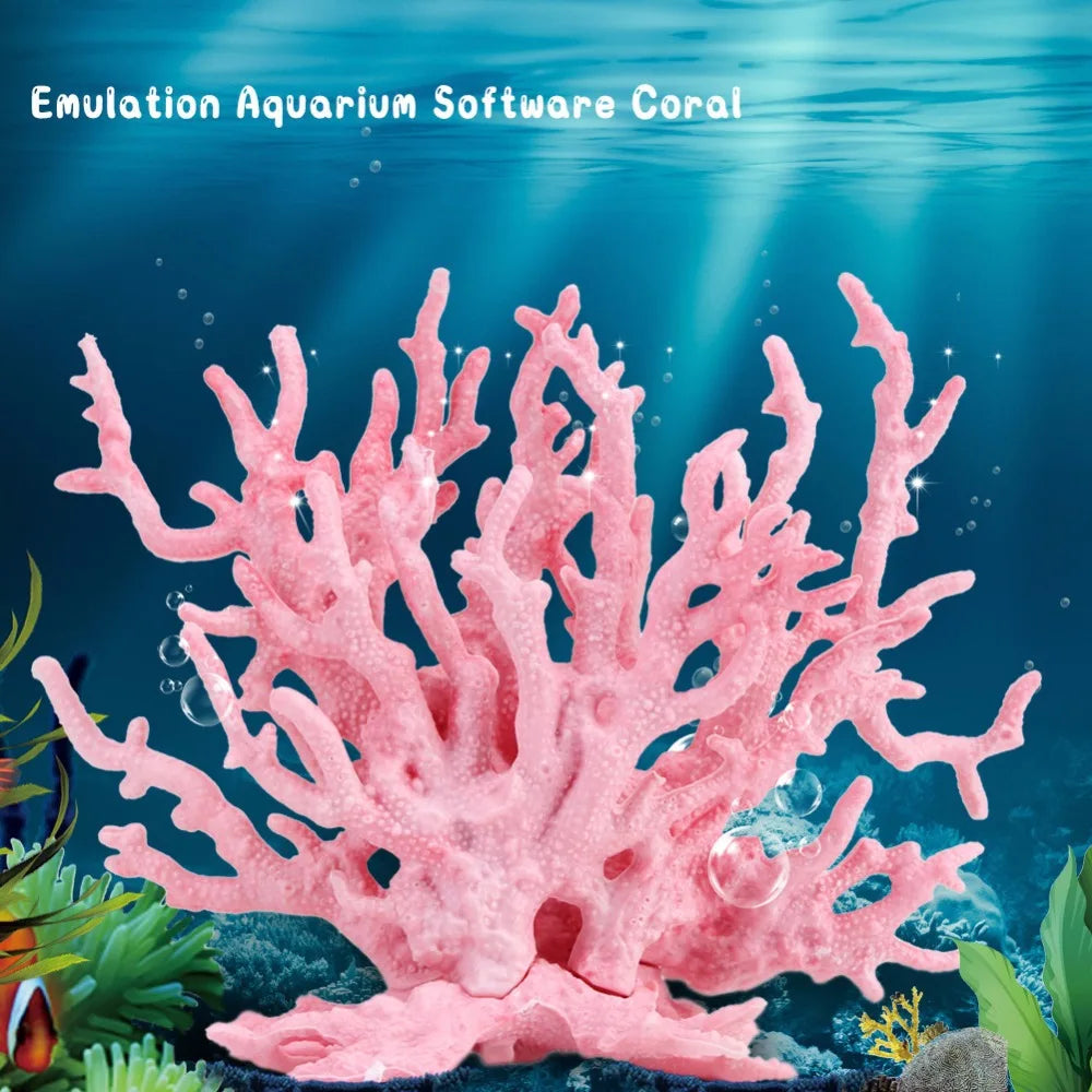 Artificial Coral Aquarium Decoration – PVC Simulated Coral Water Plant for Fish Tank Aquascape – Pink & Blue Resin Ornament for Marine Landscape