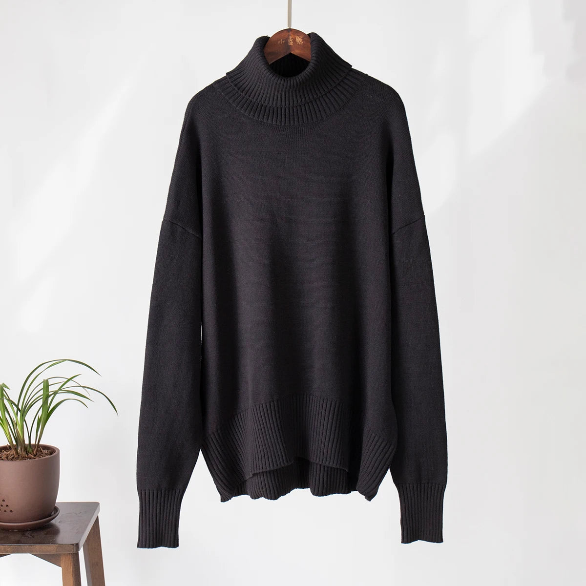 Women's Oversized Turtleneck Sweater – Thick Knit Casual Pullover for Autumn Winter