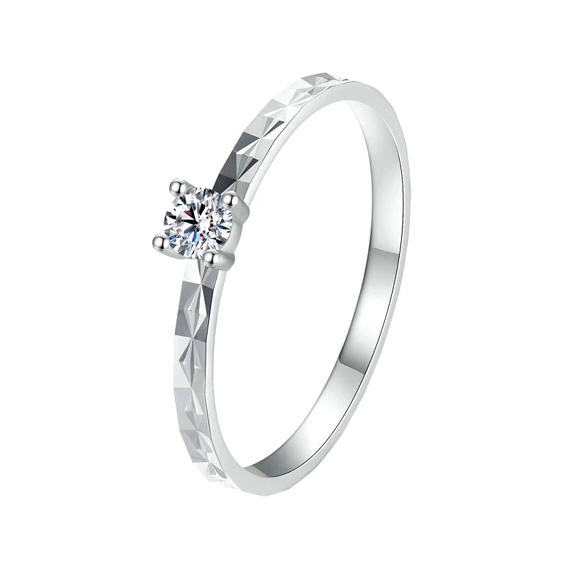 0.1 Carat Round Moissanite Engagement Ring – Prong Set Solitaire on 925 Sterling Silver with White Gold Plating for Women