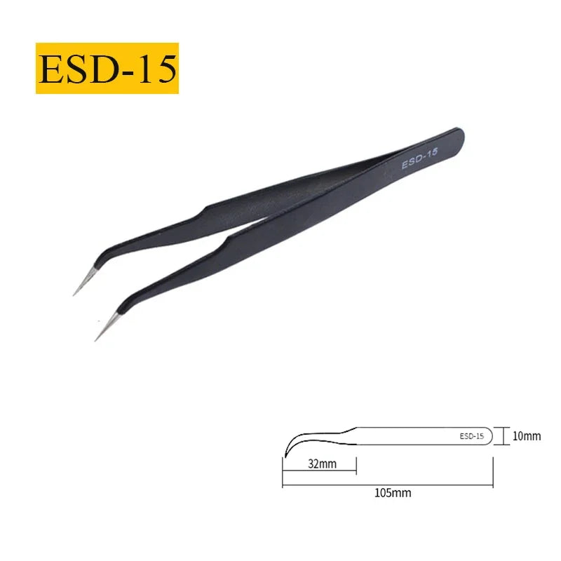 2/6PCS Anti-Static Precision Tweezers Set – Stainless Steel ESD Tweezers for Electronics, Soldering, Crafting, and Jewelry Repair
