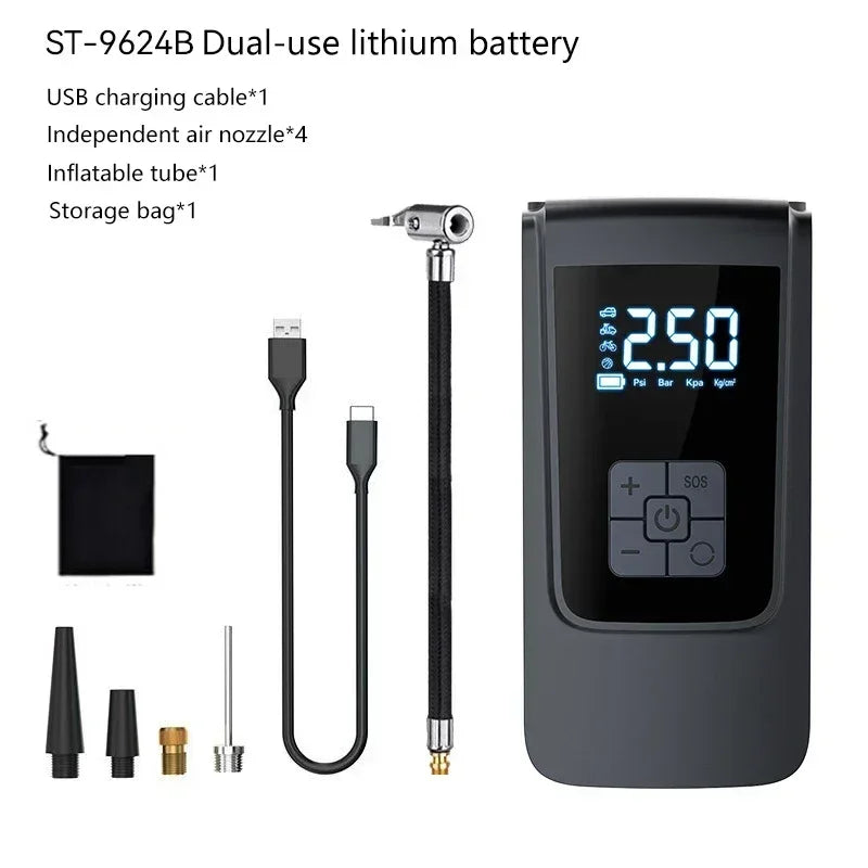 Wireless Portable Air Compressor – Electric Tire a with LCD Display for Car, Bike & Sports Balls