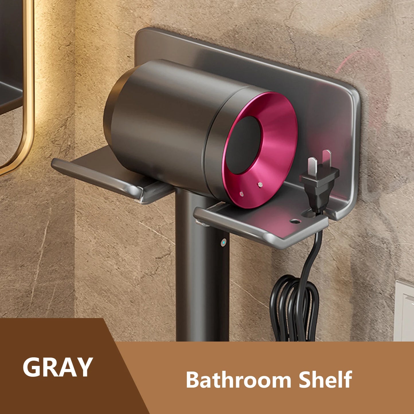 Wall Mounted Hair Dryer Organizer – Dual-Tier Bathroom Shelf