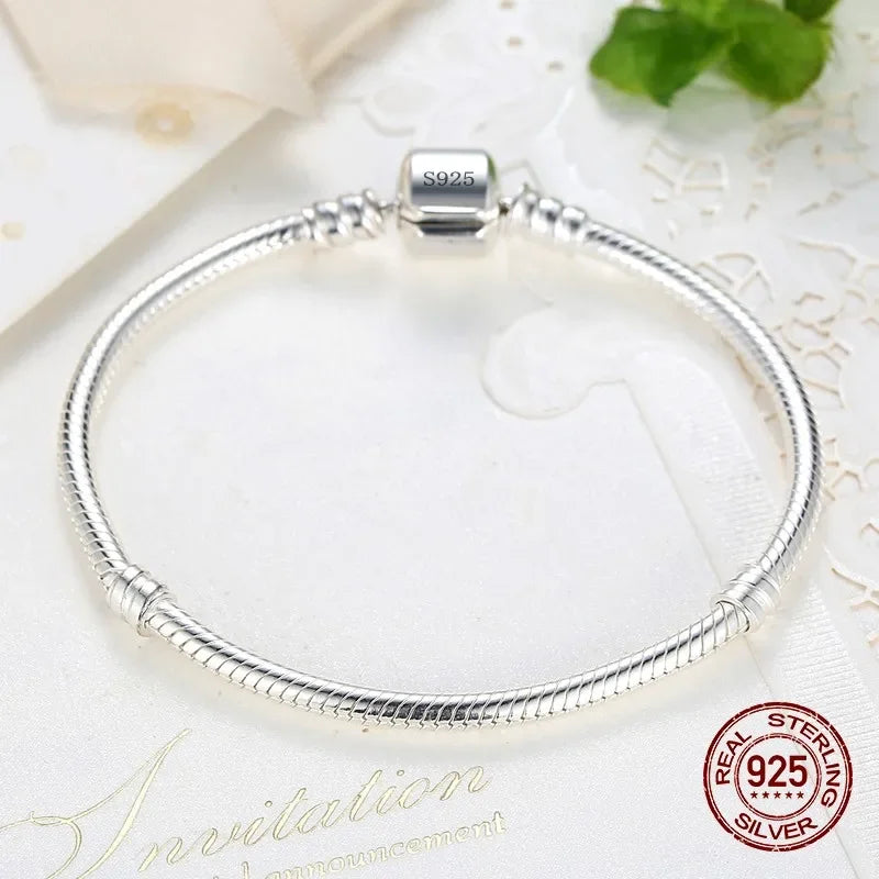 100% Authentic 925 Sterling Silver 3MM Snake Chain Bangle Bracelet for Women – Adjustable 16–23CM Luxury Jewelry