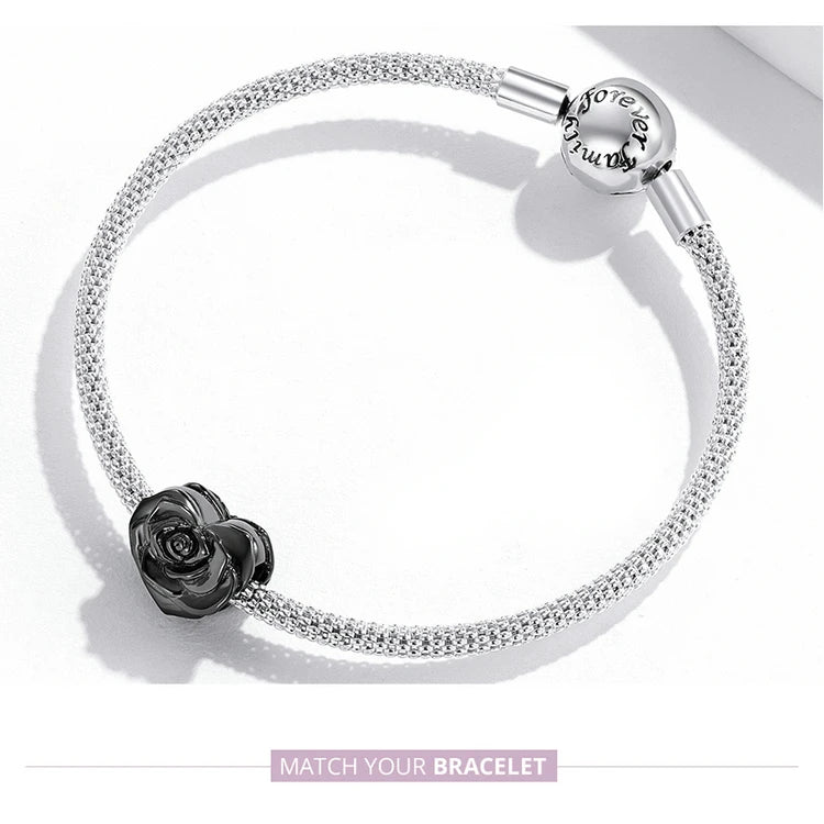 3D Rose Flower Charm Pendant – 925 Sterling Silver with Rose Gold Finish for Bracelets or Necklaces