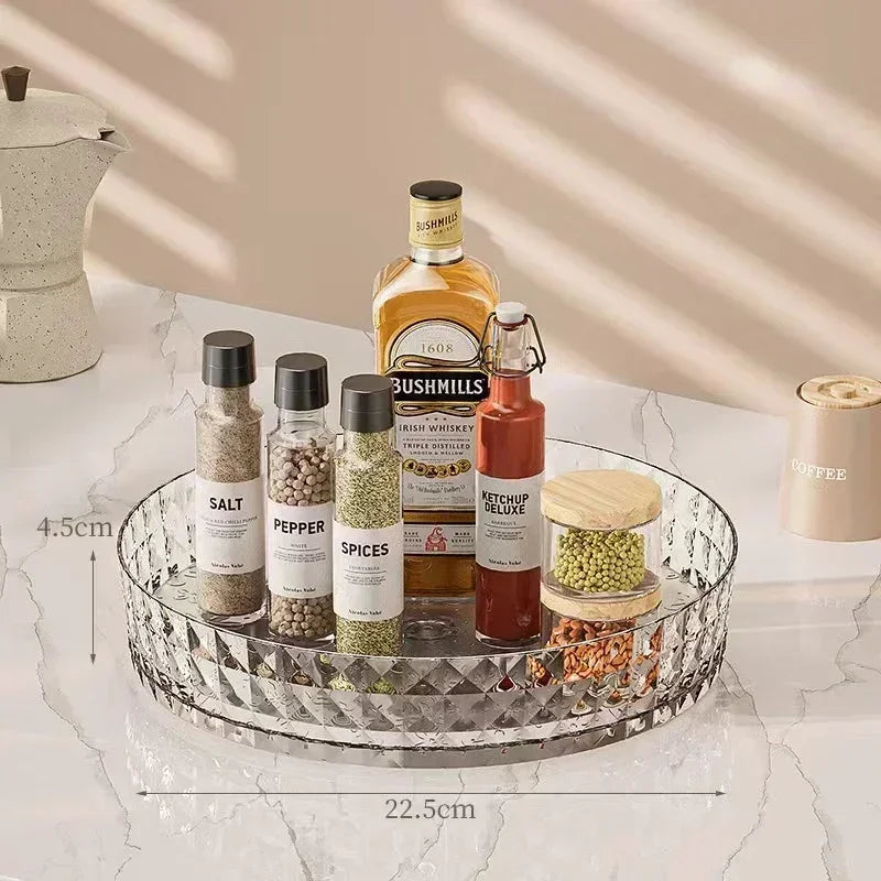 360° Rotating Seasoning Storage Rack – Multifunctional Turntable Organizer Tray for Kitchen, Pantry, or Cosmetics