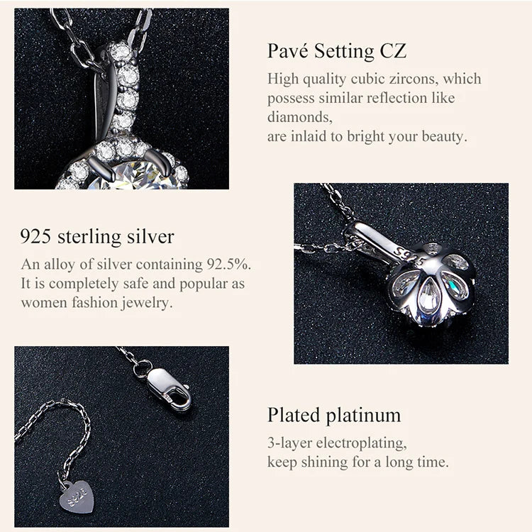 1 Carat Round Brilliant Moissanite Pendant Necklace – 925 Sterling Silver Floral Cut, 45cm Link Chain