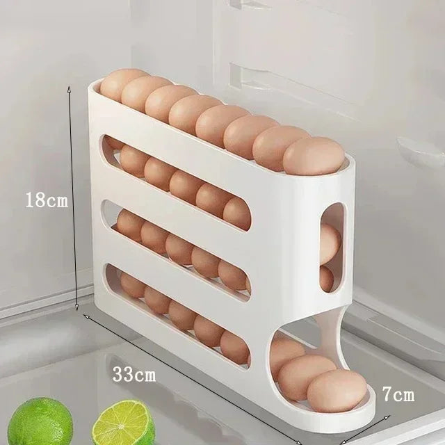 2–4-Layer Sliding Egg Storage Box – Ladder Style Refrigerator Organizer with Automatic Rolling Design