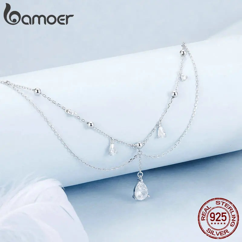 Sun and Moon Pendant Necklace – 925 Sterling Silver White Gold-Plated Energy Symbol Choker for Women