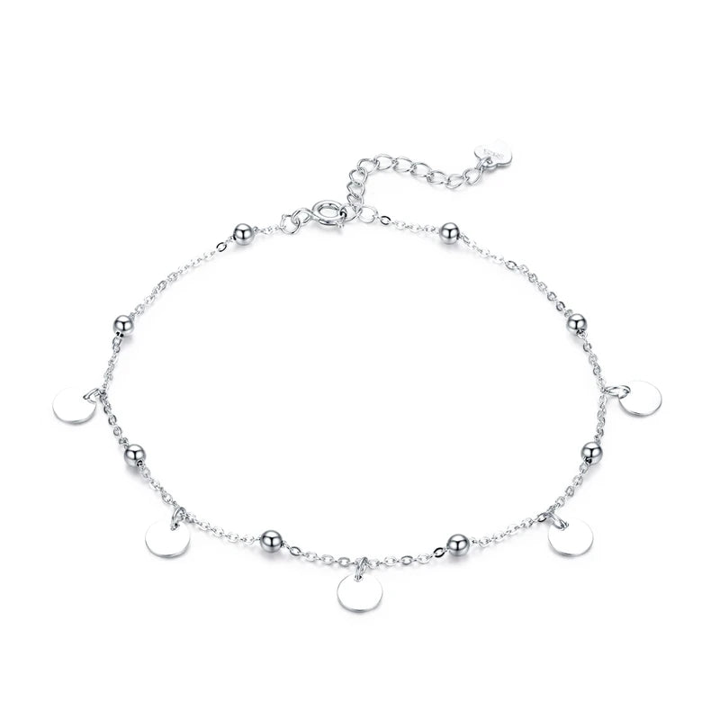 925 Sterling Silver Beaded Anklet – Minimalist Geometric Foot Chain Jewelry for Women