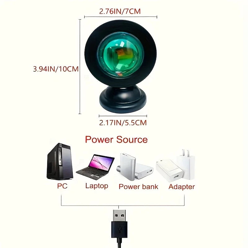 Sunset Projection Lamp – LED Ambient Light for Relaxation and Home Décor – Serene Warm Glow for Bedroom, Living Room, or Meditation Space
