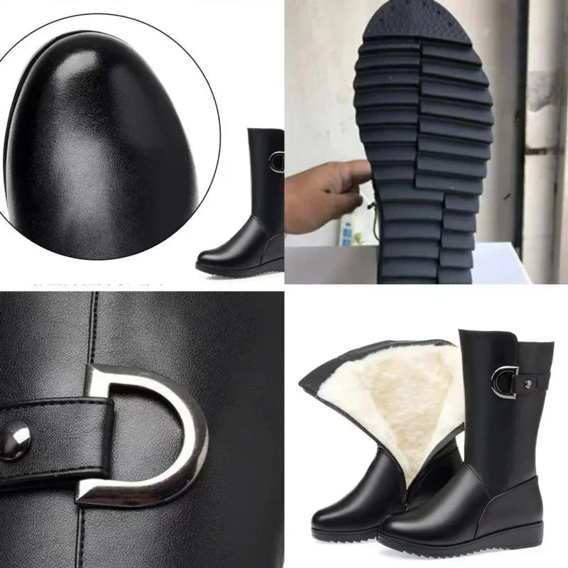 Women's Ankle Boots with Zipper and Thick Low Heel – PU Leather Punk Style Winter Shoes
