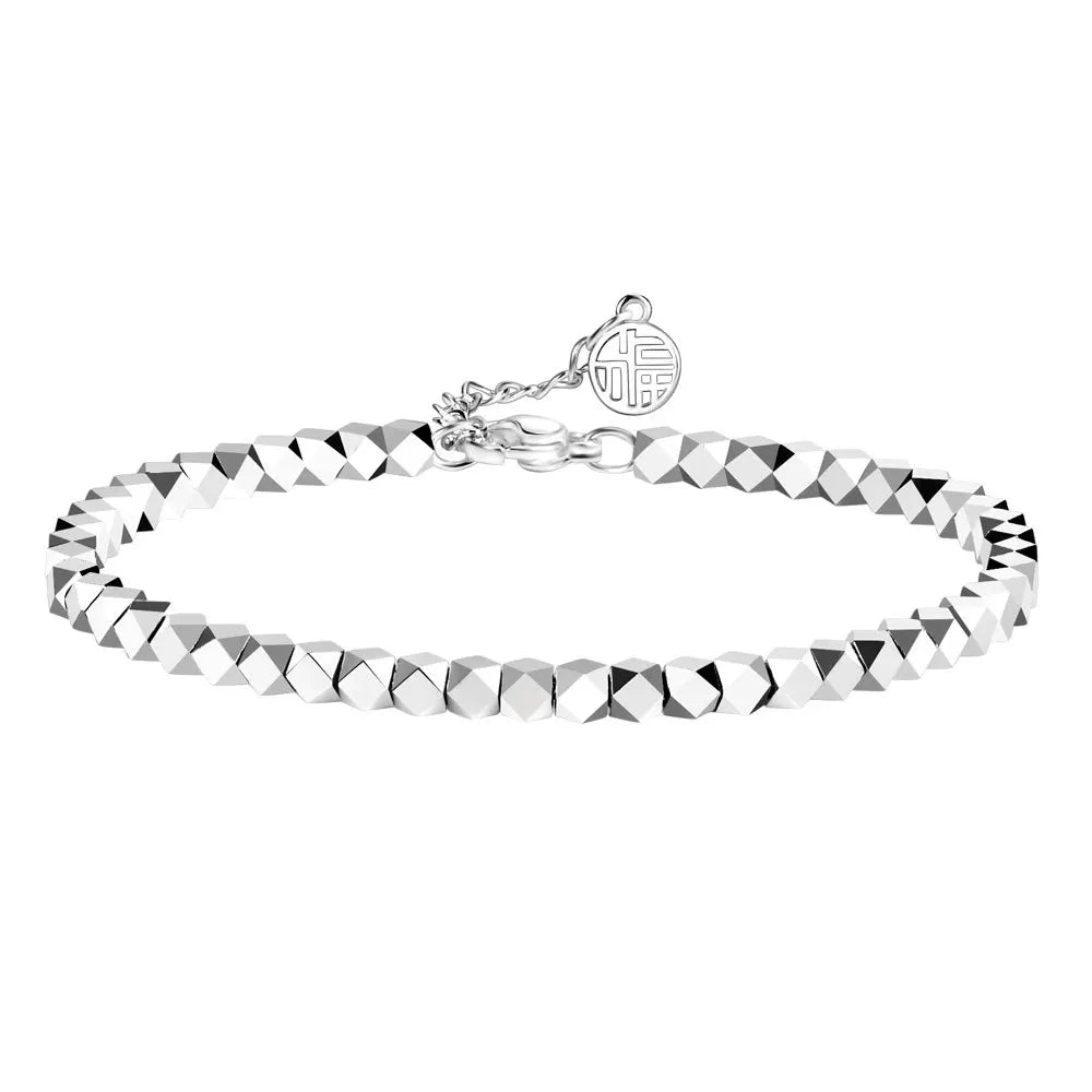 925 Sterling Silver Geometric Irregular Bead Chain Bracelet – Elegant Charm Jewelry for Women’s Party or Wedding Look