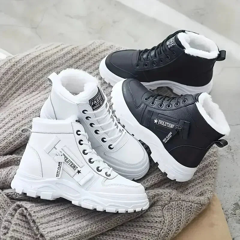 Women's Knee-High Winter Snow Boots – Warm Flannel Lining, Lace-Up Platform Sneakers with Wedge Heel