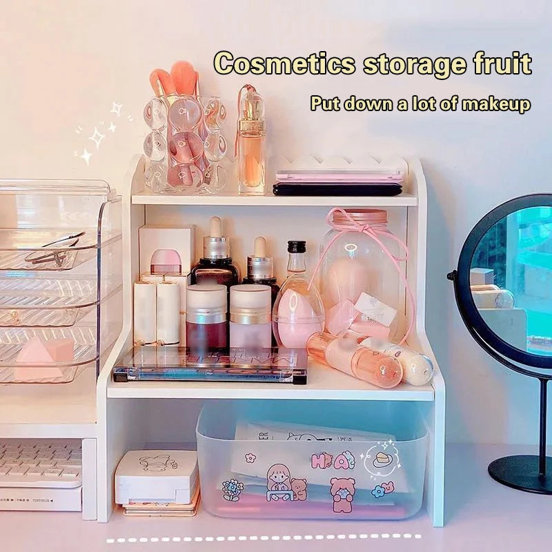 2-Layer Desktop Storage Organizer – Multifunctional Shelf for Skincare, Cosmetics, Stationery & Books