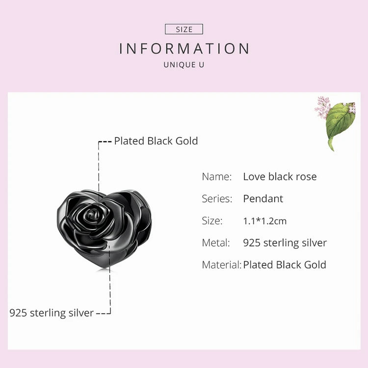 3D Rose Flower Charm Pendant – 925 Sterling Silver with Rose Gold Finish for Bracelets or Necklaces
