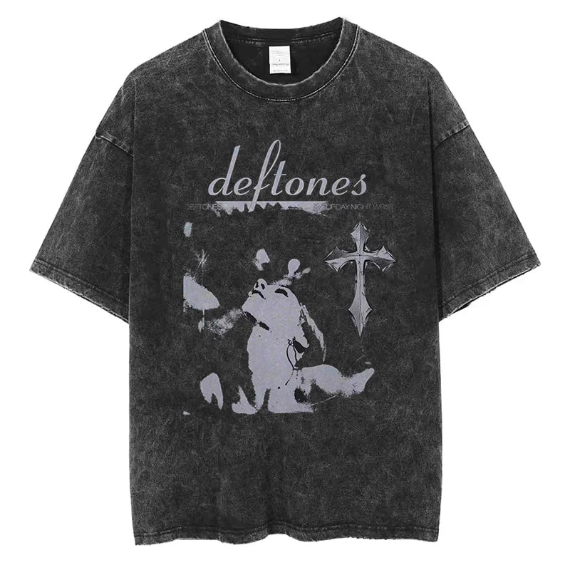 Vintage Deftones Graphic T-Shirt – Washed Cotton Hip-Hop Streetwear for Men and Women