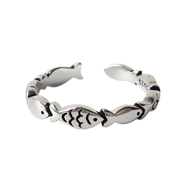 925 Sterling Silver Adjustable Fish Design Ring – Trendy Cocktail Jewelry for Women