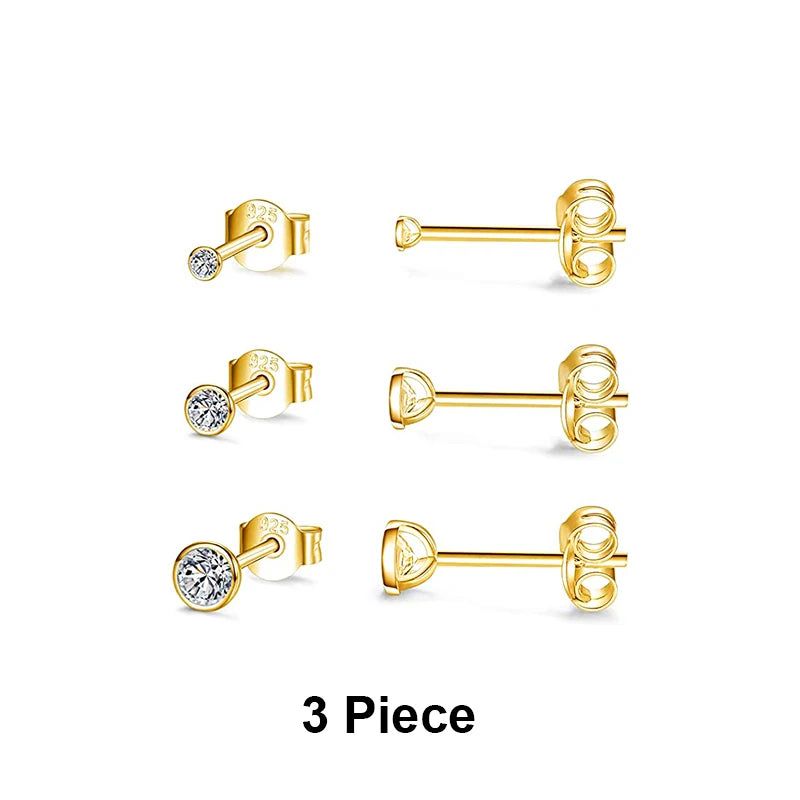 925 Sterling Silver 3-Piece Stud Earrings Set for Women – 18K Gold-Plated, Irregular Mini Design Fine Jewelry