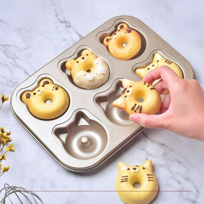 6-Cup Donut and Cartoon Bear Non-Stick Baking Mold – Mini Chocolate Cake, Muffin, and Madeleine Tray