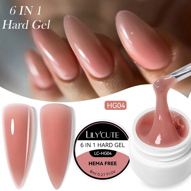 6-in-1 HEMA-Free Hard Gel Nail Polish – Clear Self-Leveling Nail Extension & Reinforcement Builder Gel (8ml)