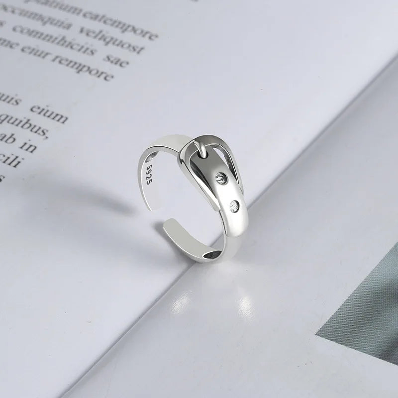 925 Sterling Silver Adjustable Belt-Inspired Cocktail Ring – Vintage Style Statement Jewelry for Women