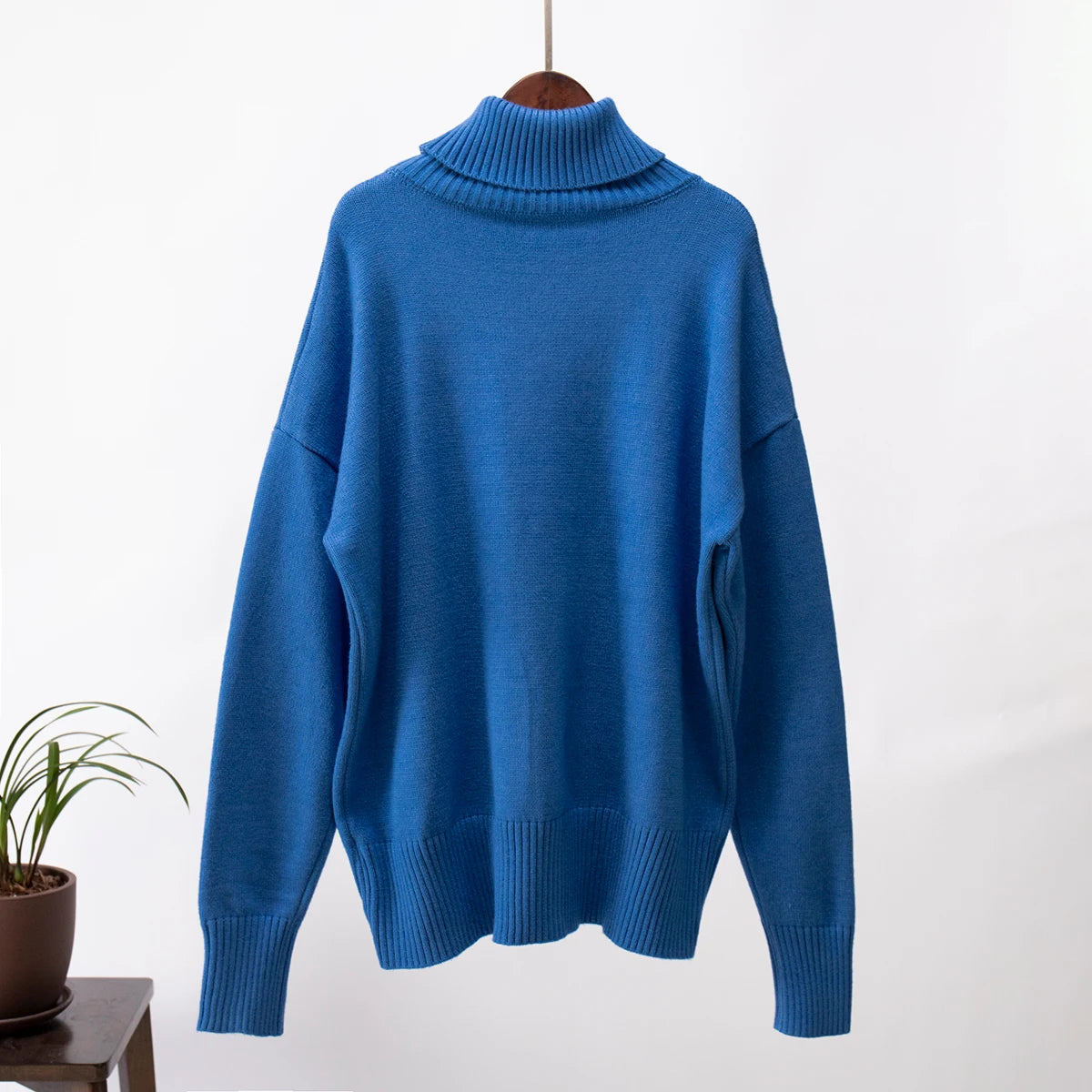 Women's Oversized Turtleneck Sweater – Thick Knit Casual Pullover for Autumn Winter