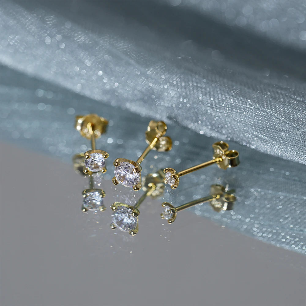 925 Sterling Silver 3-Piece Stud Earrings Set for Women – 18K Gold-Plated, Irregular Mini Design Fine Jewelry